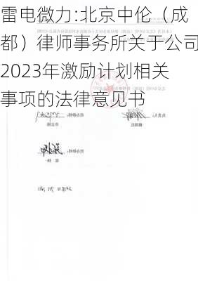 雷电微力:北京中伦（成都）律师事务所关于公司2023年激励计划相关事项的法律意见书-第1张图片-