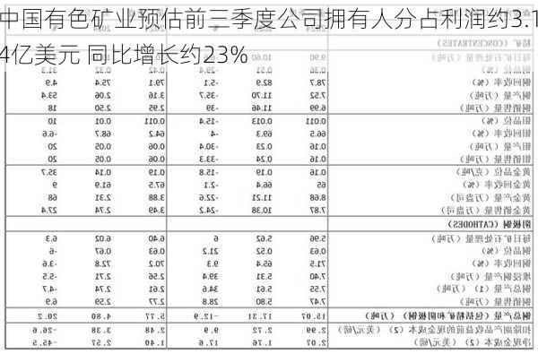 中国有色矿业预估前三季度公司拥有人分占利润约3.14亿美元 同比增长约23%-第2张图片-