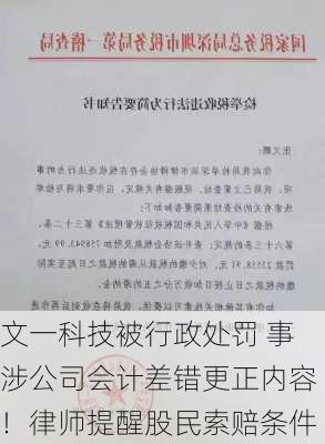 文一科技被行政处罚 事涉公司会计差错更正内容！律师提醒股民索赔条件-第2张图片-