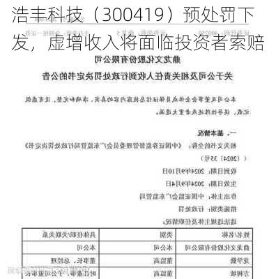 浩丰科技（300419）预处罚下发，虚增收入将面临投资者索赔-第2张图片-