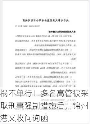 祸不单行！多名高管被采取刑事强制措施后，锦州港又收问询函