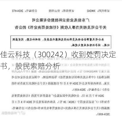 佳云科技（300242）收到处罚决定书，股民索赔分析-第3张图片-