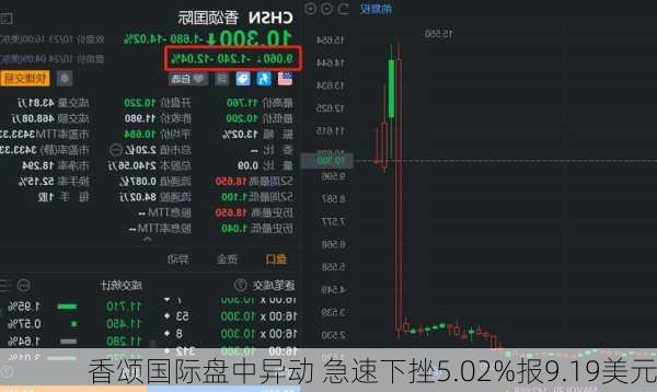 香颂国际盘中异动 急速下挫5.02%报9.19美元