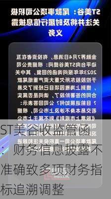 ST美谷收监管函：财务信息披露不准确致多项财务指标追溯调整