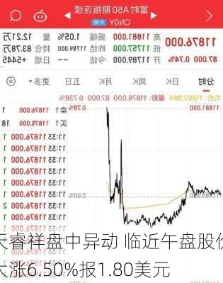 天睿祥盘中异动 临近午盘股价大涨6.50%报1.80美元